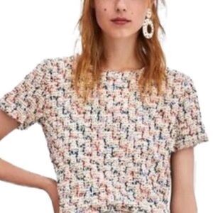 Zara Cream and Red Tweed Top size M